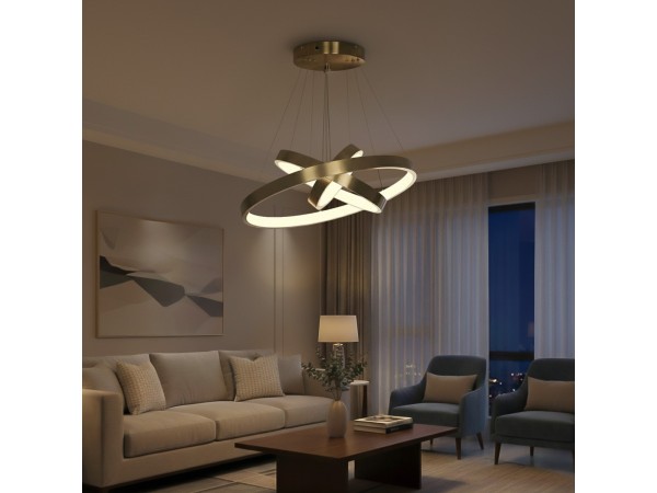 kelvo® NEMESIS KLV-101-0219-V2 Κρεμαστό Φωτιστικό Οροφής LED 100W 10000lm 180° AC 220-240V IP20 Ρυθμιζόμενο Λευκό CCT με Χειριστήριο από 2700K έως 6000K Dimmable - Lumileds SMD Chip - Χρυσό Πλατίνα - Μ60 x Π60 x Υ60cm - 3 Χρόνια Εγγύηση