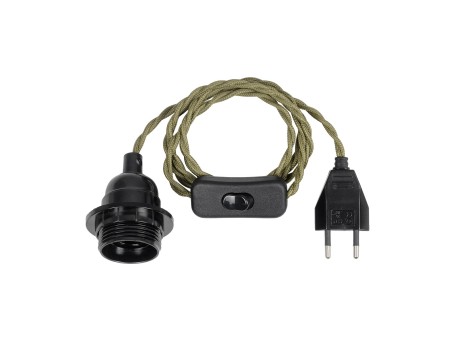GLOBOSTAR® WHIP 77667 Μοντέρνο DIY Φωτιστικό με Πλεκτό Καλώδιο, Ντουί 1 x E27, Διακόπτη On/Off & Πρίζα AC 220-240V IP20 - Χακί & Μαύρο - Μ150 x Π5.8 x Υ5.8cm