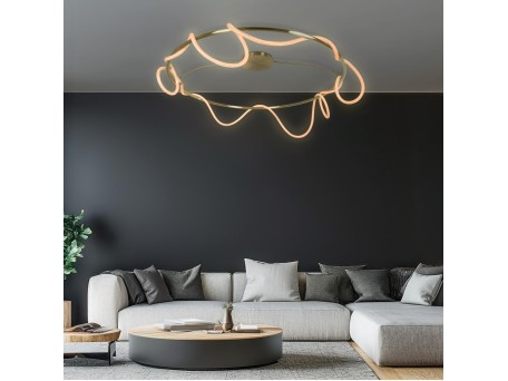 kelvo® GLOW KLV-101-0151 Φωτιστικό Οροφής LED 89W 8900lm 360° AC 220-240V IP20 Ρυθμιζόμενο Λευκό CCT με Χειριστήριο από 2700K έως 6000K Dimmable - Lumileds SMD Chip - Χρυσό Πλατίνα - Μ150 x Π150 x Υ30cm - 3 Χρόνια Εγγύηση