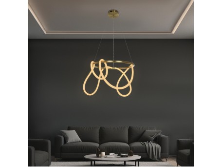 kelvo® GLOW KLV-101-0163 Κρεμαστό Φωτιστικό Οροφής LED 58W 5800lm 360° AC 220-240V IP20 Ρυθμιζόμενο Λευκό CCT με Χειριστήριο από 2700K έως 6000K Dimmable - Lumileds SMD Chip - Χρυσό Πλατίνα - Μ80 x Π80 x Υ40cm - 3 Χρόνια Εγγύηση