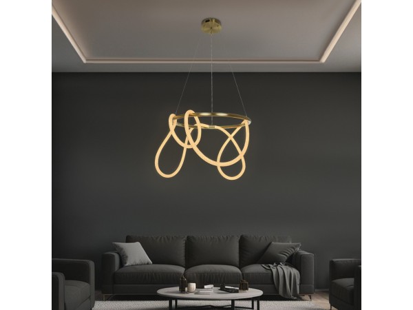 kelvo® GLOW KLV-101-0163 Κρεμαστό Φωτιστικό Οροφής LED 58W 5800lm 360° AC 220-240V IP20 Ρυθμιζόμενο Λευκό CCT με Χειριστήριο από 2700K έως 6000K Dimmable - Lumileds SMD Chip - Χρυσό Πλατίνα - Μ80 x Π80 x Υ40cm - 3 Χρόνια Εγγύηση