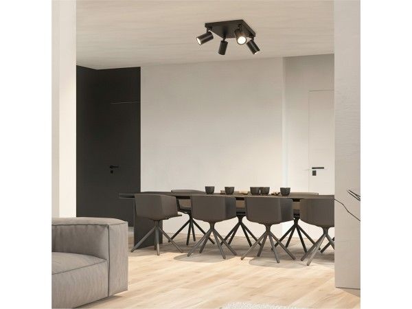 kelvo® SPOTA KLV-101-0146 Κινούμενο Φωτιστικό Σποτ Οροφής για 4 Λάμπες MR16 με Ντουί GU10 AC 220-240V IP20 - Μαύρο Ματ - Μ26 x Π26 x Υ14cm kelvo® SPOTA KLV-101-0146 Κινούμενο Φωτιστικό Σποτ Οροφής για 4 Λάμπες MR16 με Ντουί GU10 AC 220-240V IP20 - Μαύρο Ματ - Μ26 x Π26 x Υ14cm