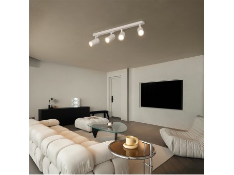 kelvo® SPOTA KLV-101-0141 Κινούμενο Φωτιστικό Σποτ Οροφής για 4 Λάμπες MR16 με Ντουί GU10 AC 220-240V IP20 - Λευκό Ματ - Μ64 x Π6 x Υ14cm