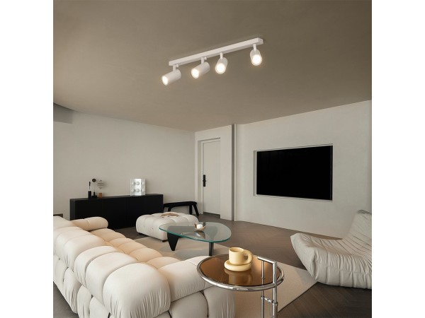 kelvo® SPOTA KLV-101-0141 Κινούμενο Φωτιστικό Σποτ Οροφής για 4 Λάμπες MR16 με Ντουί GU10 AC 220-240V IP20 - Λευκό Ματ - Μ64 x Π6 x Υ14cm