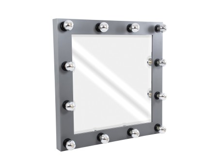 GloboStar® MAKEUP MIRROR-80x80-6 Μοντέρνος Καθρέπτης Μακιγιάζ με Πλαίσιο Φυσικού Ξύλου με Διακόπτη On/Off 12 x E27 AC220-240V - Μ80 x Π7 x Υ80cm - Γκρι Ανθρακί