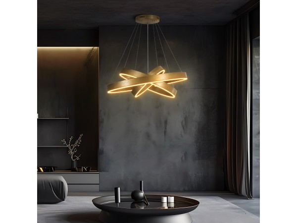 kelvo® VENOM KLV-101-0201-V2 Κρεμαστό Φωτιστικό Οροφής LED 120W 12000lm 120° AC 220-240V IP20 Ρυθμιζόμενο Λευκό CCT με Χειριστήριο από 2700K έως 6000K Dimmable - Lumileds SMD Chip - Χρυσό Πλατίνα - Μ80 x Π80 x Υ80cm - 3 Χρόνια Εγγύηση