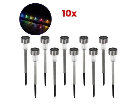 GLOBOSTAR® SOLARDECOR 71522 Διακοσμητικό Φωτιστικό Κήπου LED 1W 30lm 180° DC 5V με Φωτοβολταϊκό Panel 5V 0.1W & Επαναφορτιζόμενη Μπαταρία Li-ion 3.2V 600mAh Αδιάβροχο IP65 Πολύχρωμο RGB - Πακέτο 10 Τεμαχίων - Μ4.7 x Π4.7 x Υ29.5cm - 2 Χρόνια Εγγύηση