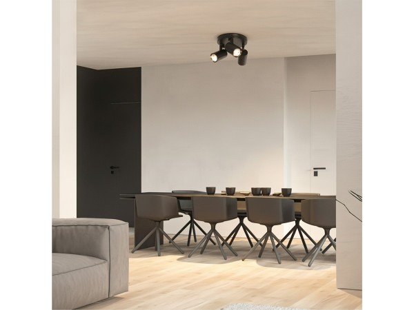 kelvo® SPOTA KLV-101-0144 Κινούμενο Φωτιστικό Σποτ Οροφής για 3 Λάμπες MR16 με Ντουί GU10 AC 220-240V IP20 - Μαύρο Ματ - Μ19 x Π19 x Υ14cm