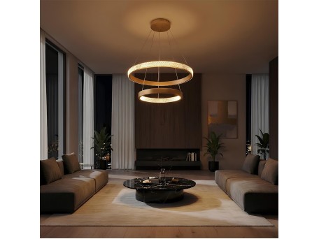 kelvo® DIAMOND KLV-101-0236 Κρεμαστό Φωτιστικό Οροφής LED 75W 7500lm 360° AC 220-240V IP20 Ρυθμιζόμενο Λευκό CCT με Χειριστήριο από 2700K έως 6000K Dimmable - Lumileds SMD Chip - Χρυσό Πλατίνα - Μ60 x Π60 x Υ40cm - 3 Χρόνια Εγγύηση