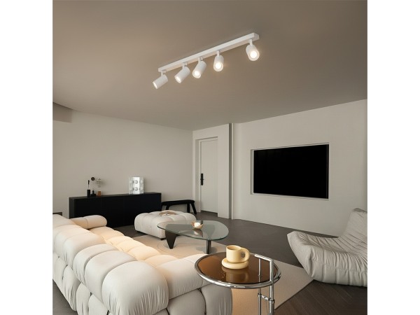 kelvo® SPOTA KLV-101-0143 Κινούμενο Φωτιστικό Σποτ Οροφής για 5 Λάμπες MR16 με Ντουί GU10 AC 220-240V IP20 - Λευκό Ματ - Μ79.5 x Π6.3 x Υ14cm