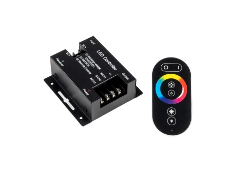 GLOBOSTAR® RGBCONTROLLER 73406 Dimmer / Controller με RF Ασύρματο Χειριστήριο με 3 x 6A 180W Κανάλια DC 12-24V 18A 432W Max IP20 - RF 2.4Ghz - Μ8.3 x Π8.3 x Υ3cm - 2 Χρόνια Εγγύηση