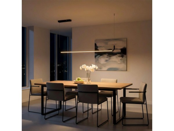 kelvo® LINARIA KLV-101-0255 Κρεμαστό Φωτιστικό Οροφής LED 36W 3600lm 180° AC 220-240V IP20 Ρυθμιζόμενο Λευκό CCT με Χειριστήριο από 2700K έως 6000K Dimmable - Lumileds SMD Chip - Μαύρο Ματ - Μ120 x Π2 x Υ10cm - 3 Χρόνια Εγγύηση