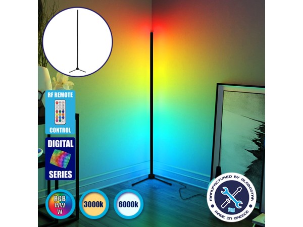 Μοντέρνο Minimal Επιδαπέδιο Μαύρο Φωτιστικό 200cm LED 32 Watt με Ασύρματο Χειριστήριο 2.4G RF & Dimmer RGBW+WW Πολύχρωμο Digital Magic Dot Pixel GloboStar ALIEN Design GLOBO-200-11