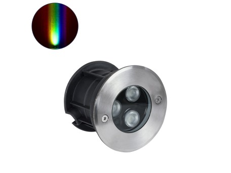GloboStar® UNDERGROUND-FANI S-90981 Χωνευτό Φωτιστικό Σποτ Δαπέδου LED 12W 1020lm 60° DC 24V Αδιάβροχο IP68 Φ10 x Υ7.5cm RGBW DMX512 - Ανοξείδωτο Ατσάλι