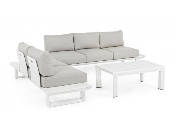 Σετ Σαλόνι Κήπου Γωνιακό Konnor Μεταλλικό  Λευκό-Μπεζ (Σετ 3) - Γκρι