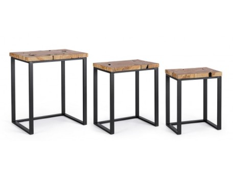 Τραπέζι Μέσης Σετ 3 Τεμαχίων Elwood Καφέ Μασίφ Ξύλο Ορθογώνιο 53x37x60 εκ. - Καφέ