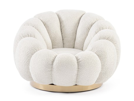 Πολυθρόνα Περιστρεφόμενη Florel Μπεζ Μπουκλέ 86x62x72 εκ. - Γκρι
