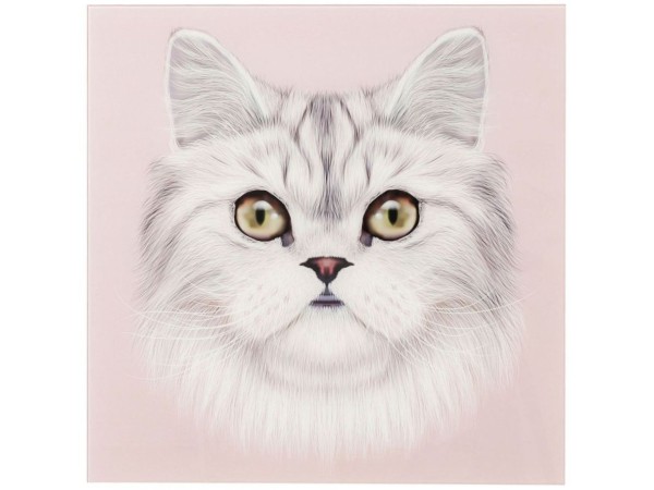 Πίνακας Γυάλινος Γάτα Ροζ 60x0.4x60εκ. - Ροζ