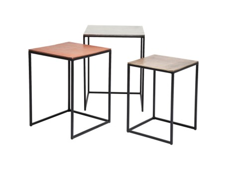 Βοηθητικά Τραπεζάκια Μεταλλικά Loft Vintage Τετράγωνα (Σετ 3) 41x41x52εκ - Χρυσό