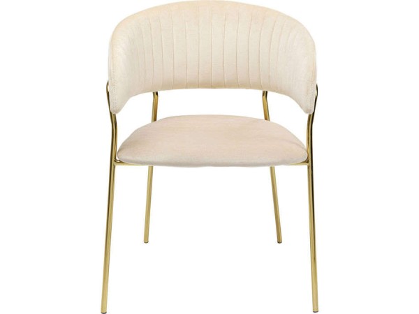 Καρέκλα Με Μπράτσα Belle Βελούδο Κρεμ-Χρυσό (Σετ 2) 57x54x77.5εκ - Μπεζ