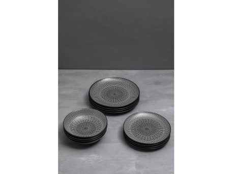 Σετ Πιάτων Τόκιο Κεραμική Πορσελάνη Μαύρο-Λευκό (12-τεμαχίων) - Μπλε