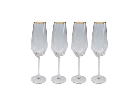 Ποτήρια Σαμπάνιας Diamond Χρυσά Σετ 4 Τεμάχια 7,5x27,5 εκ. - Διάφανο