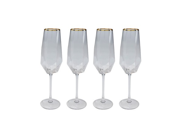 Ποτήρια Σαμπάνιας Diamond Χρυσά Σετ 4 Τεμάχια 7,5x27,5 εκ. - Διάφανο