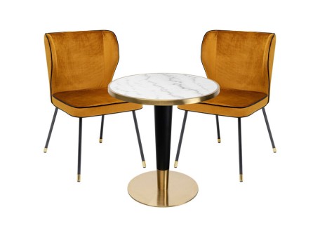 Τραπέζι (Set 3 ) Amalia Μάρμαρο Χρυσό  90x90x80.5εκ. - Χρυσό