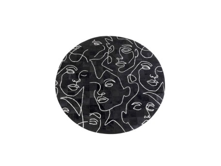 Χαλί Art Faces Στρογγυλό Ασπρόμαυρο 250x250x1 εκ. - Μαύρο