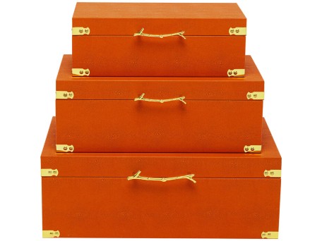 Διακοσμητικά Κουτιά Noah Πορτοκαλί (Σετ 3Τμχ) 56x33x20εκ. - Πορτοκαλί