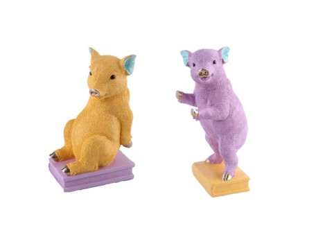 Βιβλιοστάτες Pig Party Πολυρεσίνη Πορτοκαλί/Μωβ (Σετ 2 Τμχ) 12,8x15x29,5εκ. - Μωβ