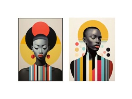 Glass Picture Muse Retro Lady 30x40cm (2/Set) - Πολύχρωμο