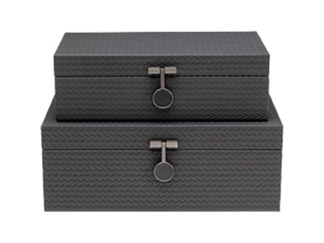 Κουτί Αποθήκευσης Box Key (2/Set) Δερματίνη Γκρι 35x32x13εκ. - Γκρι