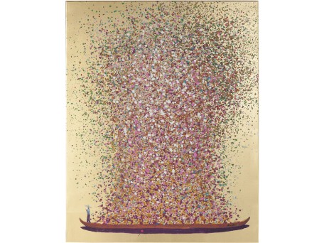 Πίνακας Βάρκα Λουλούδια Χρυσός/Ροζ 120x3.5x160εκ - Μπλε