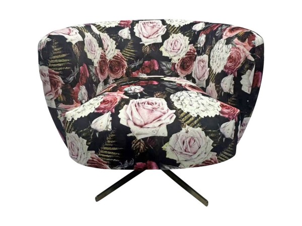 Πολυθρόνα Περιστρεφόμενη Peony Roses Ύφασμα Πολύχρωμη 81*75*70εκ. - Πολύχρωμο