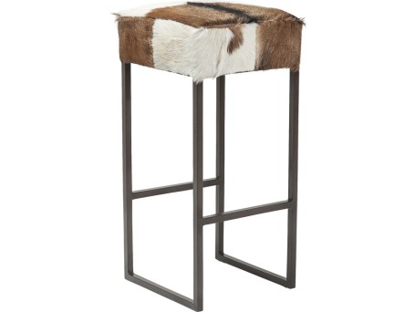 Σκαμπό Μπαρ Country Life Γούνα Λευκό-Καφέ  35x35x74εκ - Καφέ