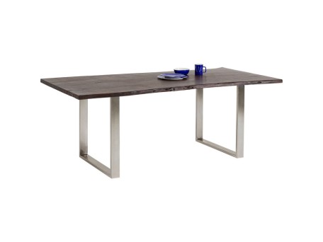 Τραπέζι Harmony Ακακία Σκούρο Καφέ-Χρώμιο  200x100x76εκ - Ασημί