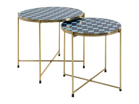 Βοηθητικό Τραπεζάκι Priya Μπλε - Χρυσό (Σετ 2) 50x50x50εκ - Χρυσό