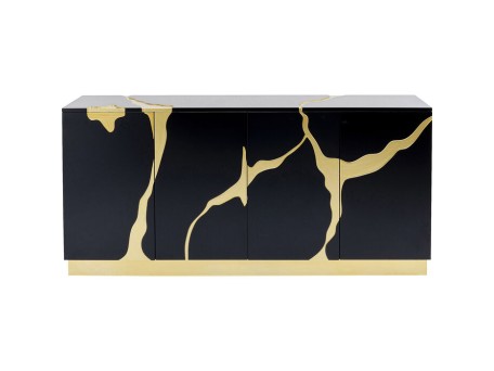 Μπουφές Cracked Ξύλο Μαύρος - Χρυσός 165x46x80εκ - Μαύρο