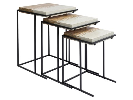 Τραπέζι Βοηθητικό  Bora Bora Μεταλλικό Μπεζ (Σετ 3) 63*44*44εκ. - Μπεζ