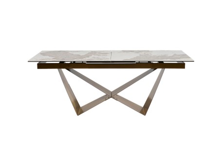 Τραπέζι Επεκτεινόμενο  Connesso Γυαλί Κεραμικό  Μπεζ/Χρυσό 200x100x76εκ. - Μπεζ