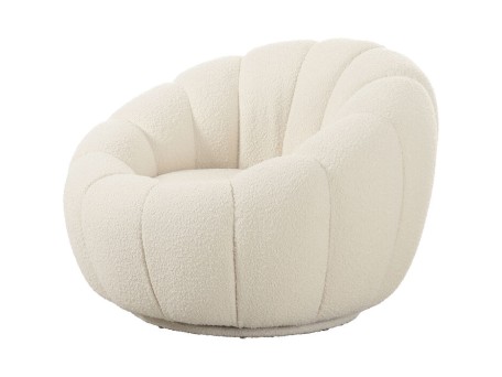 Πολυθρόνα Περιστρεφόμενη  Peppo Bloom Ύφασμα Μπουκλέ Λευκό 66*94*94εκ. - Λευκό