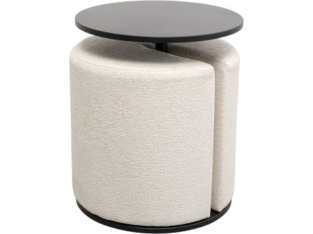 Τραπέζι Βοηθητικό με Σκαμπό Better Together Ξύλο/Ύφασμα Μαύρο/Λευκό (2 Τεμάχια) 46x46x53εκ. - Μαύρο