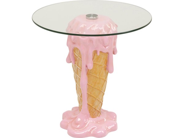 Τραπέζι Βοηθητικό  Ice Cream Γυαλί Ροζ 48*48*49εκ. - Ροζ