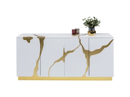 Μπουφές Cracked Ξύλο Λευκό 165x46x80εκ - Χρυσό