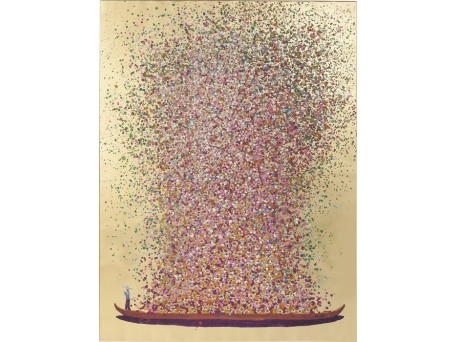 Πίνακας Βάρκα Λουλούδια Χρυσός/Ροζ 80x3.5x100εκ - Μπλε