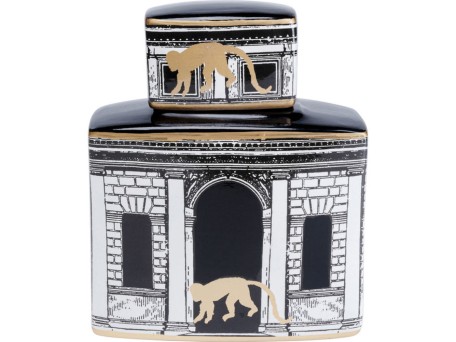 Διακοσμητικό Δοχείο Temple Μαύρο-Λευκό-Χρυσό 24x20x10 εκ. - Μαύρο