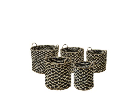 ROMBUS ΚΑΛΑΘΙ SET 5ΤΜΧ 43x43x39cm SEAGRASS ΦΥΣΙΚΟ ΜΑΥΡΟ ΣΙΔΕΡΟ