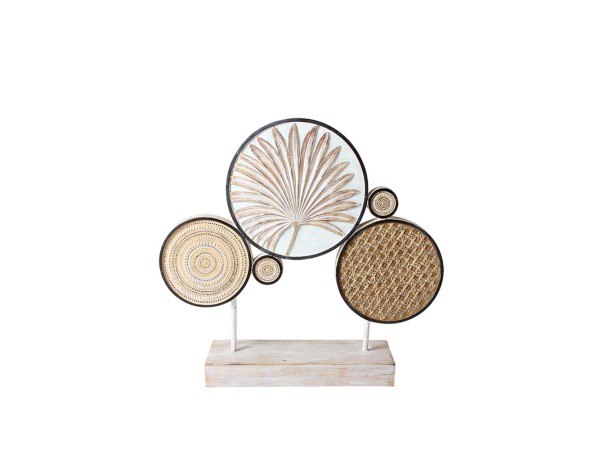 GINKO 3 ΔΙΑΚΟΣΜΗΤΙΚΟ TOTEM 44x11x41cm POLYRESIN ΦΥΣΙΚΟ ΜΠΕΖ ΜΕΤΑΛΛΟ ΛΕΥΚΟ