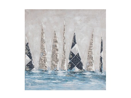 SAILING ΠΙΝΑΚΑΣ ΔΙΑΚΟΣΜΗΣΗΣ 82x82x5cm ΚΑΜΒΑΣ ΠΟΛΥΧΡΩΜΟ ΞΥΛΟ ΜΑΥΡΟ